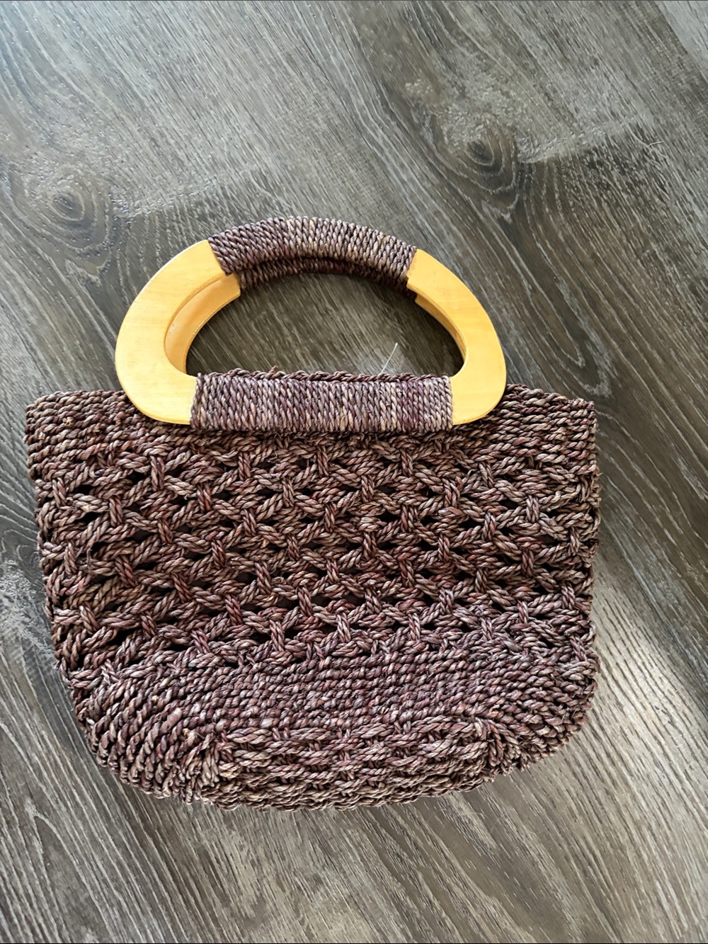 Woven Brown Straw Tote with Wooden Handles